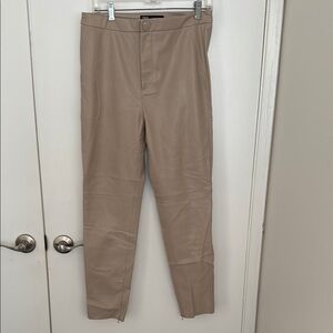Zara Tan Ankle Cropped Pants Faux Leather